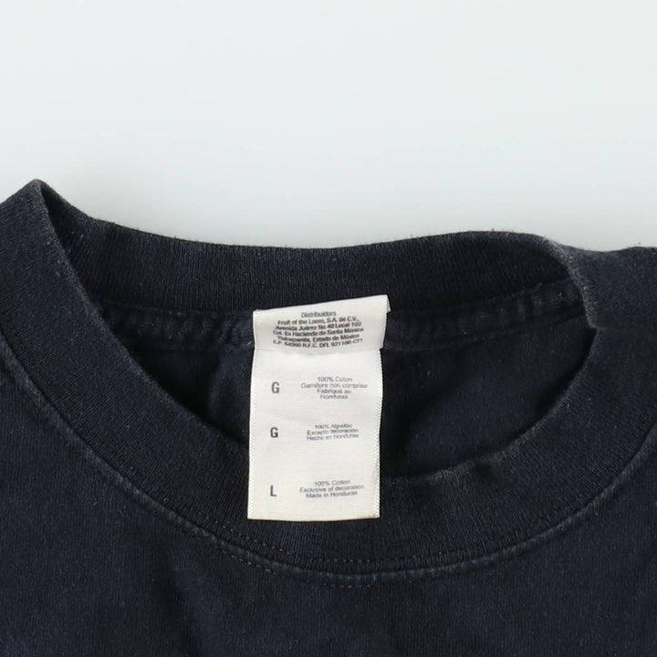 Fruit of the Loom Heavy Cotton Mac Miller Wrap T-Shirt (Men's Size L) cotton navy blue type Vintage Second Hand