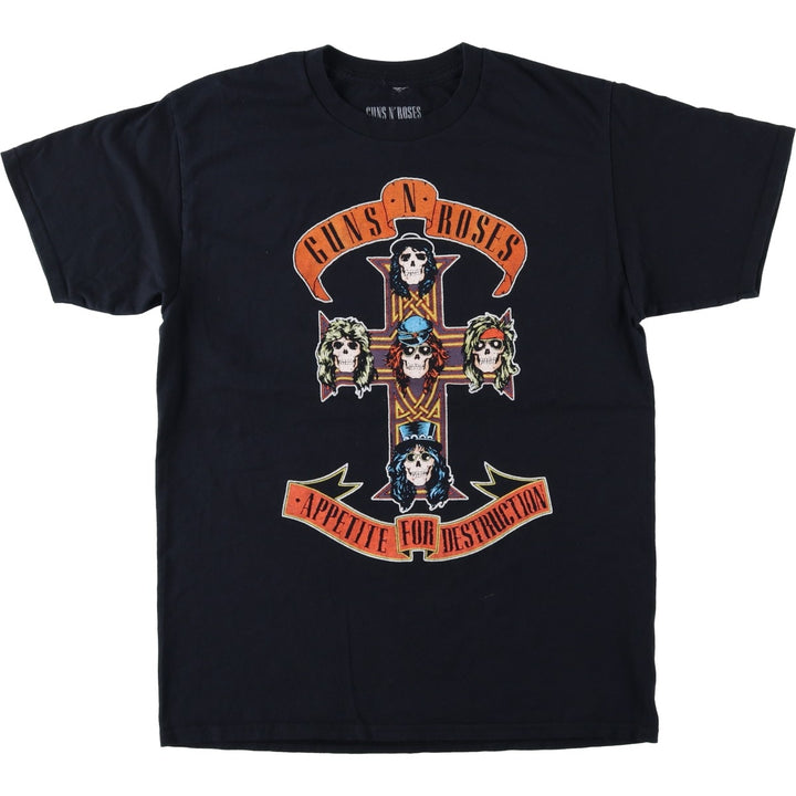 GUNS N' ROSES Skull Pattern Band T-shirt, Band Tee, Men's L size cotton black type Vintage Second Hand