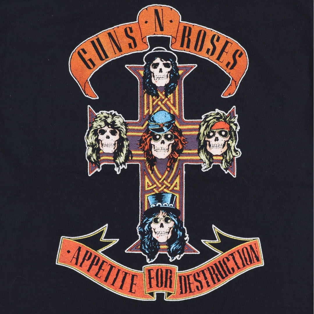 GUNS N' ROSES Skull Pattern Band T-shirt, Band Tee, Men's L size cotton black type Vintage Second Hand