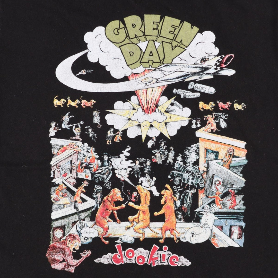 GREEN DAY Green Day Band T-shirt Band T Men's M size cotton black type Vintage Second Hand