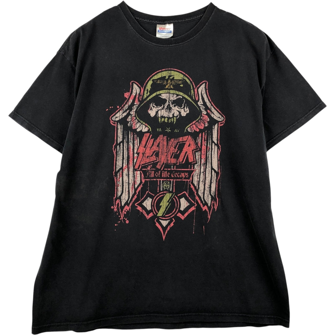 Hanes SLAYER Skull Pattern Band T-Shirt (Men's XL equivalent) cotton black type Vintage Second Hand