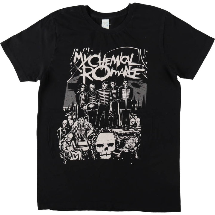MY CHEMICAL ROMANCE Skull Pattern Band T-Shirt (Men's Size S) unclear black type Vintage Second Hand