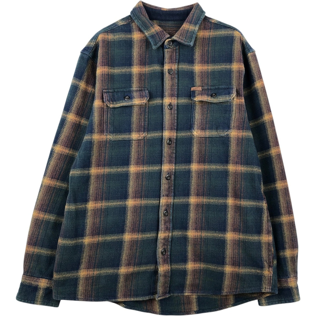 ORVIS Ombre Check Long Sleeve Heavy Flannel Check Shirt, Men's Size L cotton navy blue type Vintage Second Hand