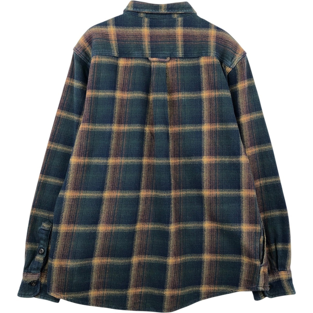 ORVIS Ombre Check Long Sleeve Heavy Flannel Check Shirt, Men's Size L cotton navy blue type Vintage Second Hand