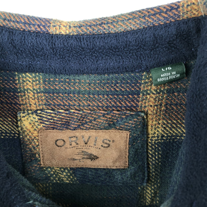 ORVIS Ombre Check Long Sleeve Heavy Flannel Check Shirt, Men's Size L cotton navy blue type Vintage Second Hand