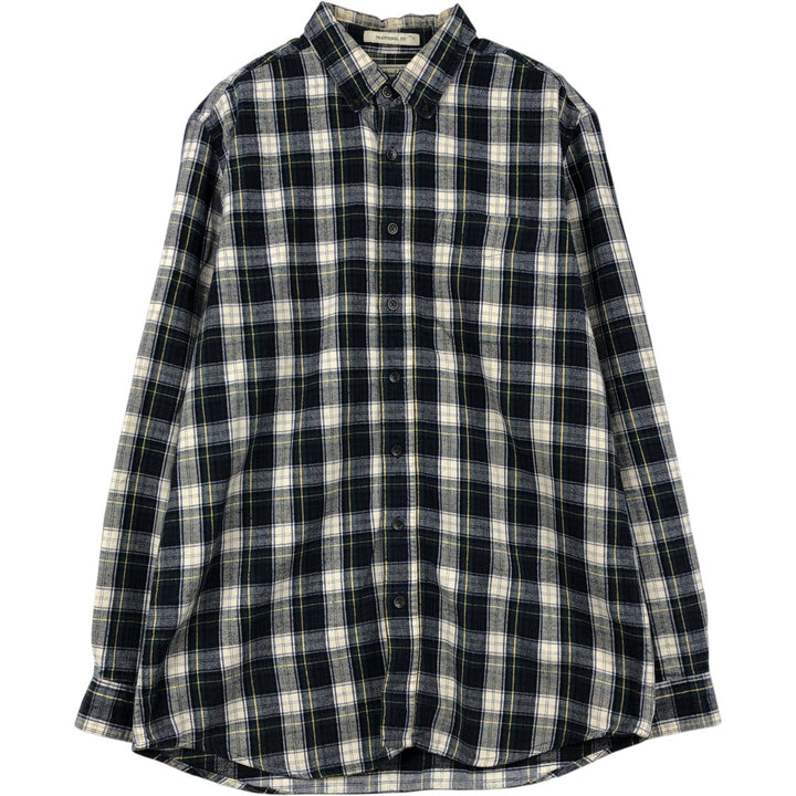 LLBean Traditional Fit Long-Sleeve Button-Down Flannel Check Shirt, Men's Size M (approx.) cotton navy blue type Vintage Second Hand
