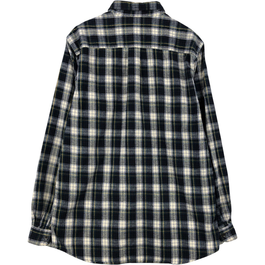 LLBean Traditional Fit Long-Sleeve Button-Down Flannel Check Shirt, Men's Size M (approx.) cotton navy blue type Vintage Second Hand
