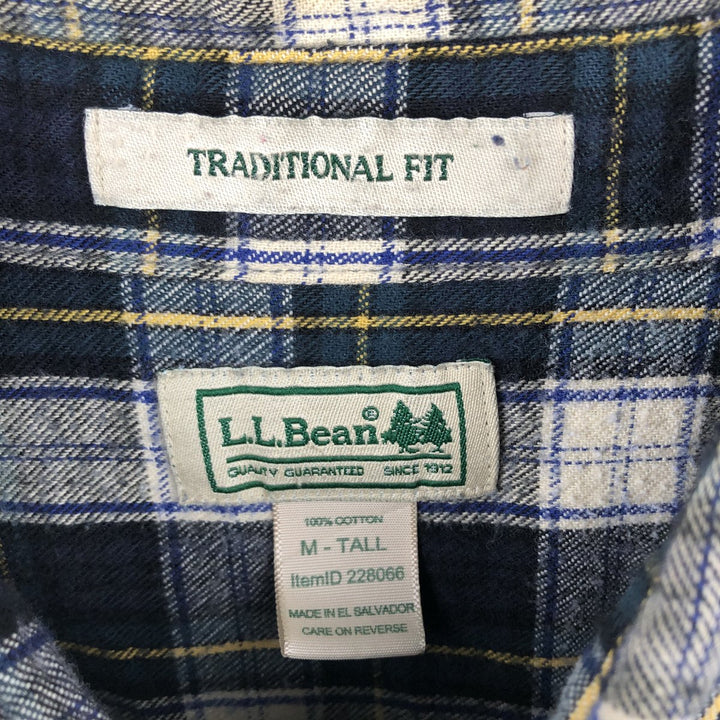 LLBean Traditional Fit Long-Sleeve Button-Down Flannel Check Shirt, Men's Size M (approx.) cotton navy blue type Vintage Second Hand