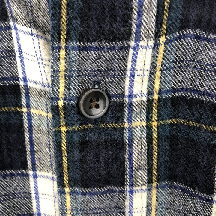 LLBean Traditional Fit Long-Sleeve Button-Down Flannel Check Shirt, Men's Size M (approx.) cotton navy blue type Vintage Second Hand
