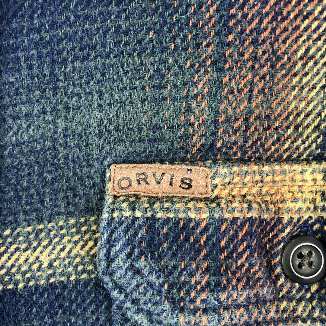 ORVIS Long Sleeve Flannel Check Shirt, Men's Size M cotton navy blue type Vintage Second Hand