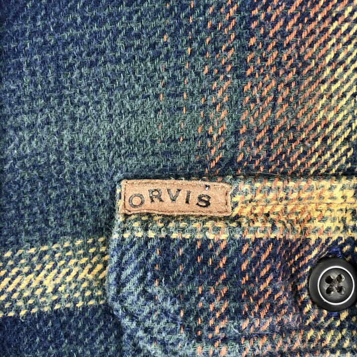 ORVIS Long Sleeve Flannel Check Shirt, Men's Size M cotton navy blue type Vintage Second Hand