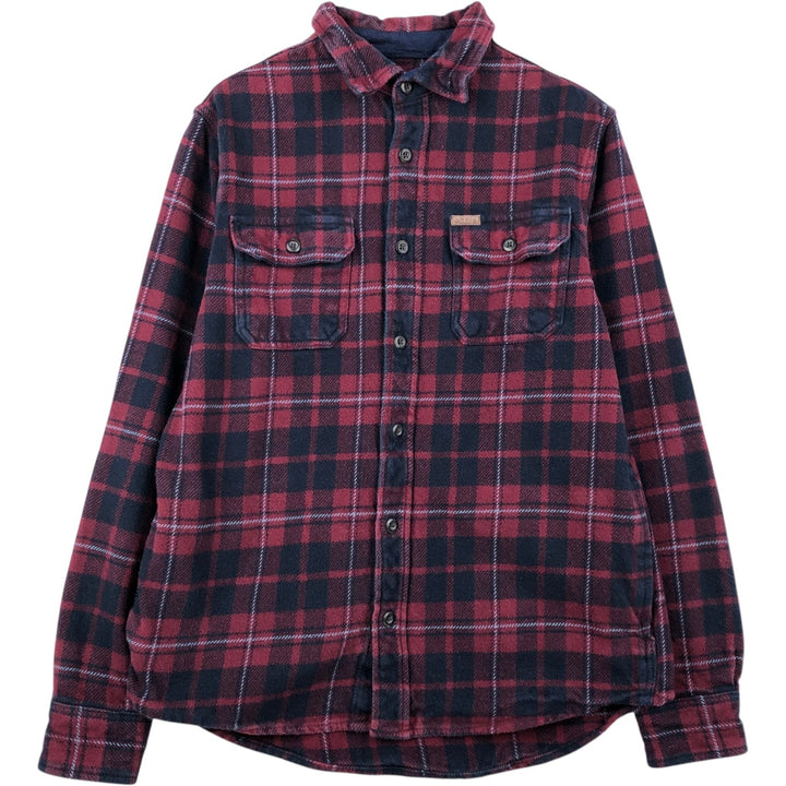 Orvis Long Sleeve Heavy Flannel Check Shirt, Men's Size Small cotton navy blue type Vintage Second Hand