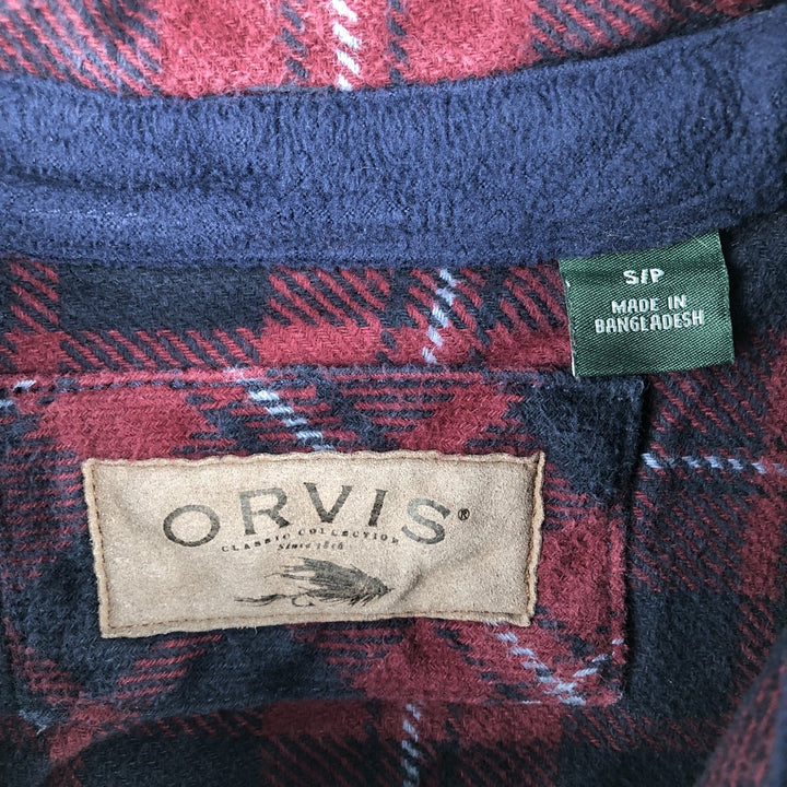Orvis Long Sleeve Heavy Flannel Check Shirt, Men's Size Small cotton navy blue type Vintage Second Hand
