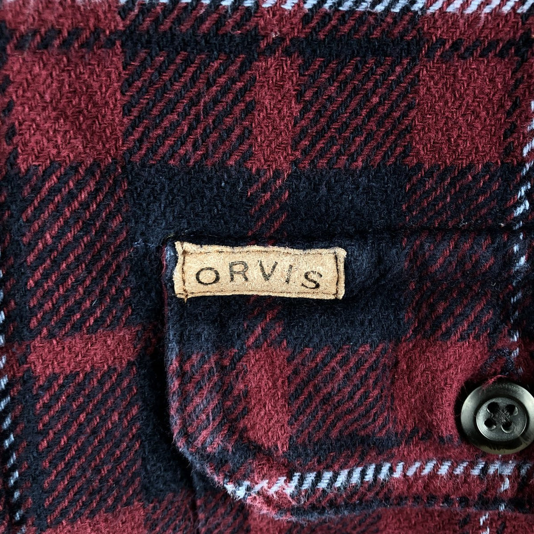 Orvis Long Sleeve Heavy Flannel Check Shirt, Men's Size Small cotton navy blue type Vintage Second Hand