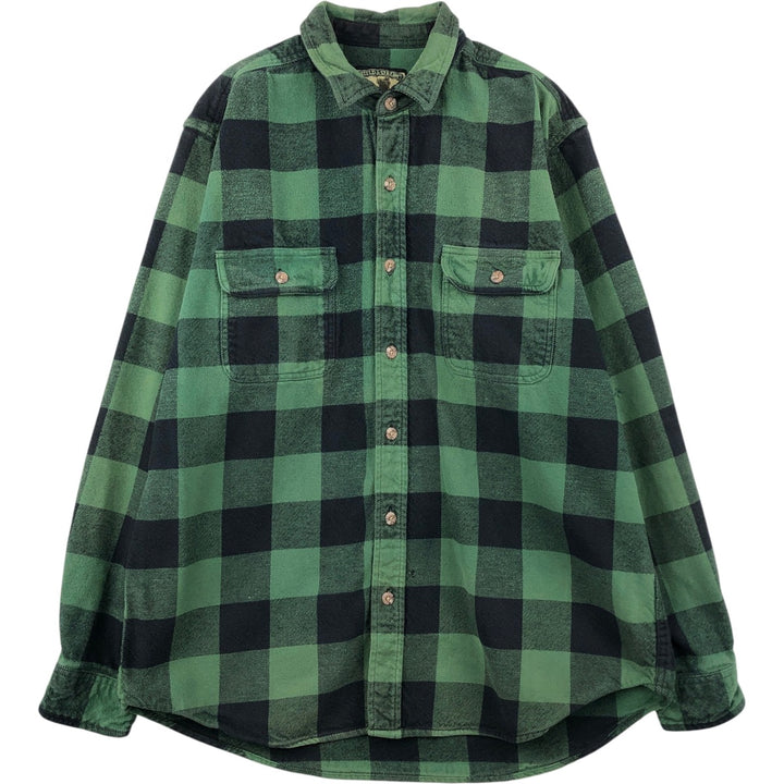 FIELD and STREAM Buffalo Check Long Sleeve Heavy Flannel Check Shirt, Men's Size XL cotton green type Vintage Second Hand