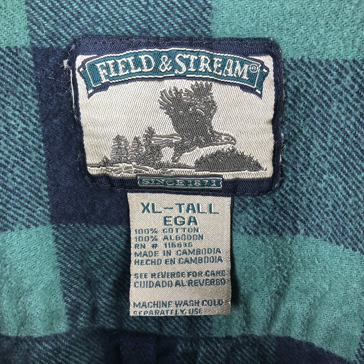 FIELD and STREAM Buffalo Check Long Sleeve Heavy Flannel Check Shirt, Men's Size XL cotton green type Vintage Second Hand