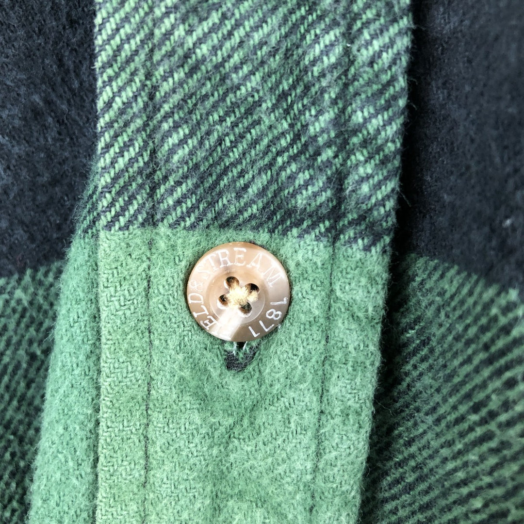 FIELD and STREAM Buffalo Check Long Sleeve Heavy Flannel Check Shirt, Men's Size XL cotton green type Vintage Second Hand