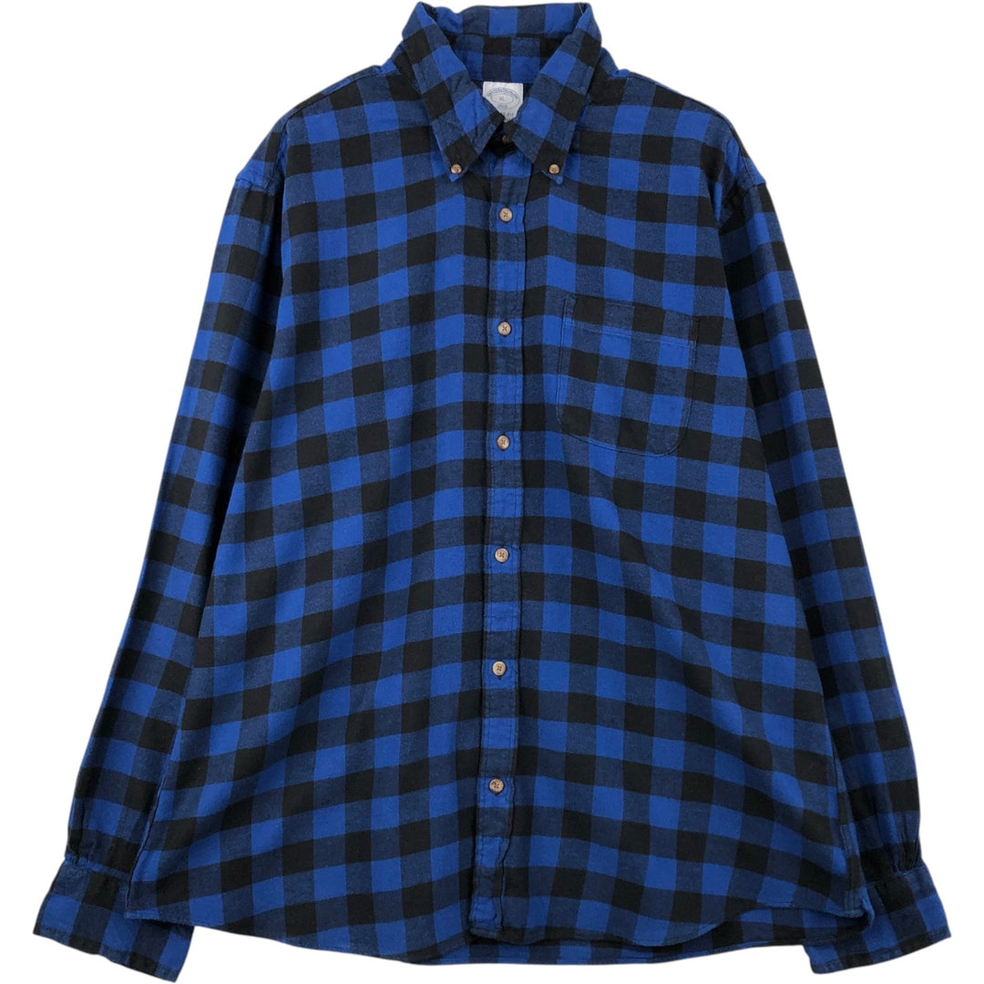 Brooks Brothers 1818 REGENT FIT Buffalo Check Long-Sleeve Button-Down Light Flannel Check Shirt, Men's Size XL (approx.) cotton blue type Vintage Second Hand