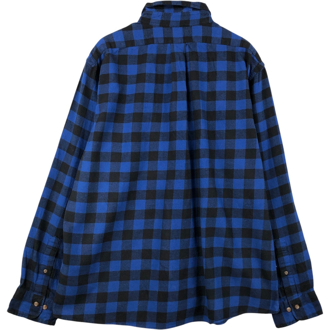 Brooks Brothers 1818 REGENT FIT Buffalo Check Long-Sleeve Button-Down Light Flannel Check Shirt, Men's Size XL (approx.) cotton blue type Vintage Second Hand