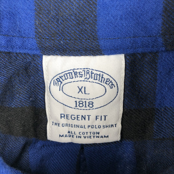 Brooks Brothers 1818 REGENT FIT Buffalo Check Long-Sleeve Button-Down Light Flannel Check Shirt, Men's Size XL (approx.) cotton blue type Vintage Second Hand