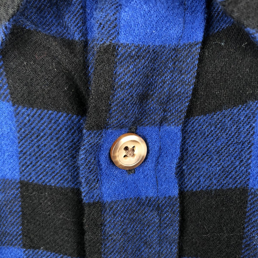 Brooks Brothers 1818 REGENT FIT Buffalo Check Long-Sleeve Button-Down Light Flannel Check Shirt, Men's Size XL (approx.) cotton blue type Vintage Second Hand
