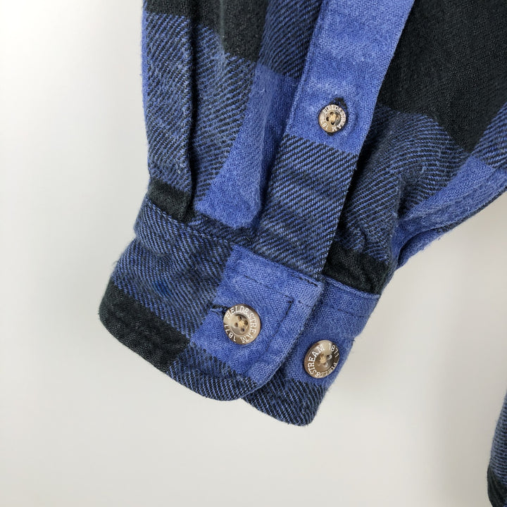 FIELD and STREAM Buffalo Check Long Sleeve Heavy Flannel Check Shirt, Men's Size M cotton blue type Vintage Second Hand