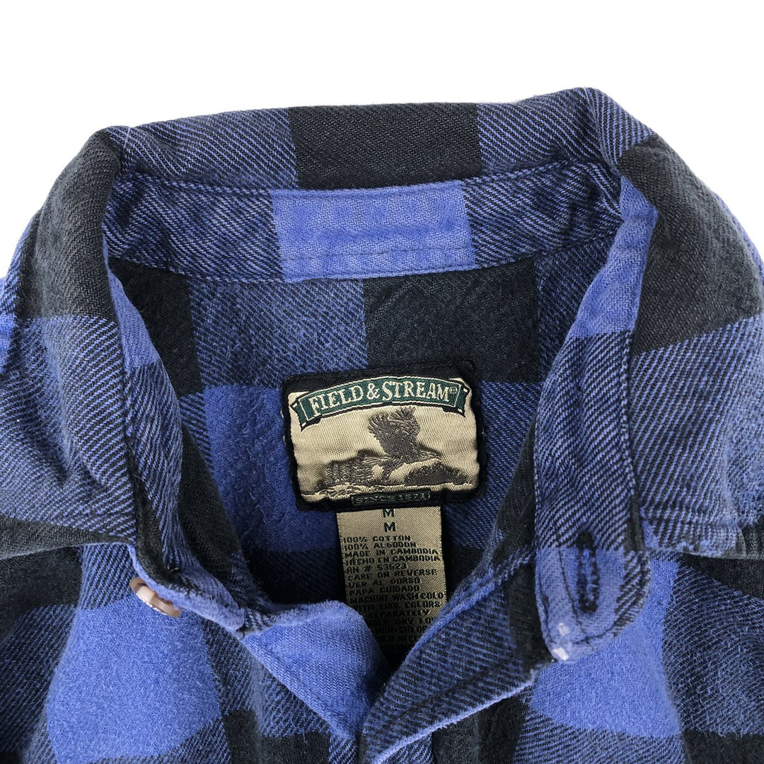 FIELD and STREAM Buffalo Check Long Sleeve Heavy Flannel Check Shirt, Men's Size M cotton blue type Vintage Second Hand
