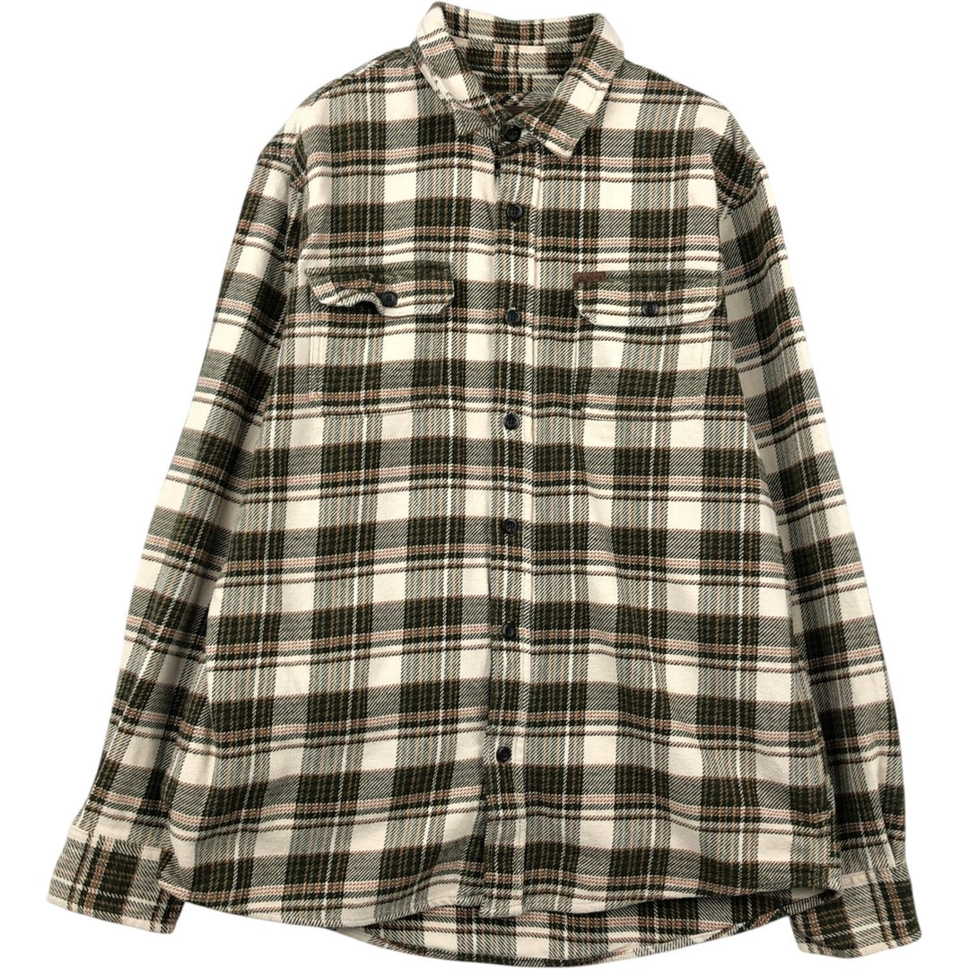 Orvis Check Pattern Long Sleeve Heavy Flannel Check Shirt, Men's Size L cotton Green type dark green Vintage Second Hand