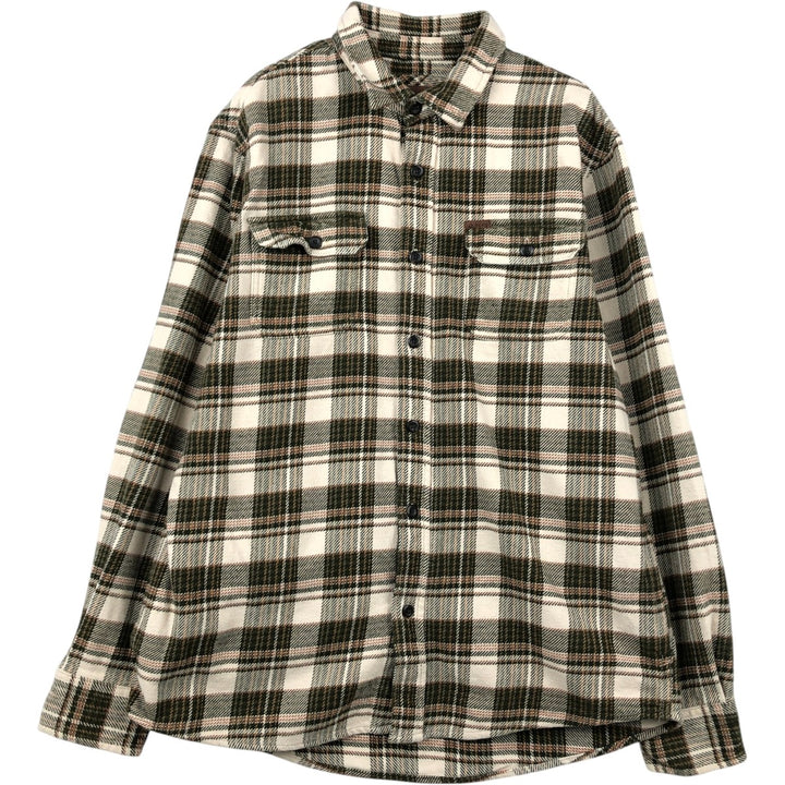 Orvis Check Pattern Long Sleeve Heavy Flannel Check Shirt, Men's Size L cotton Green type dark green Vintage Second Hand
