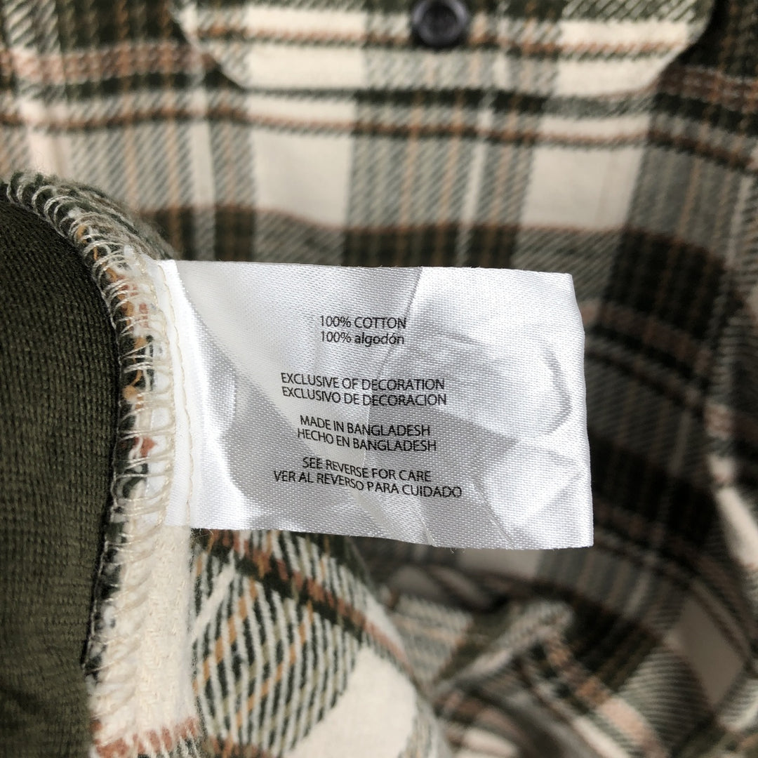 Orvis Check Pattern Long Sleeve Heavy Flannel Check Shirt, Men's Size L cotton Green type dark green Vintage Second Hand