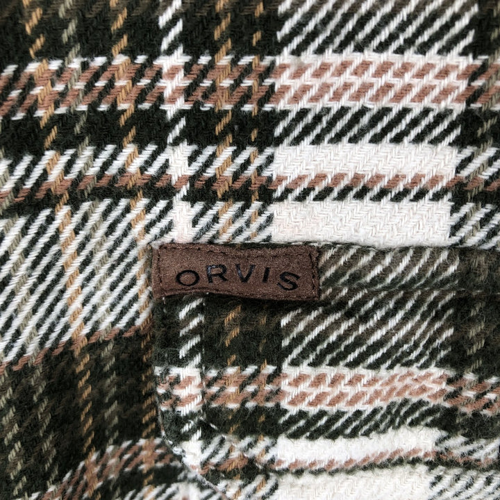 Orvis Check Pattern Long Sleeve Heavy Flannel Check Shirt, Men's Size L cotton Green type dark green Vintage Second Hand