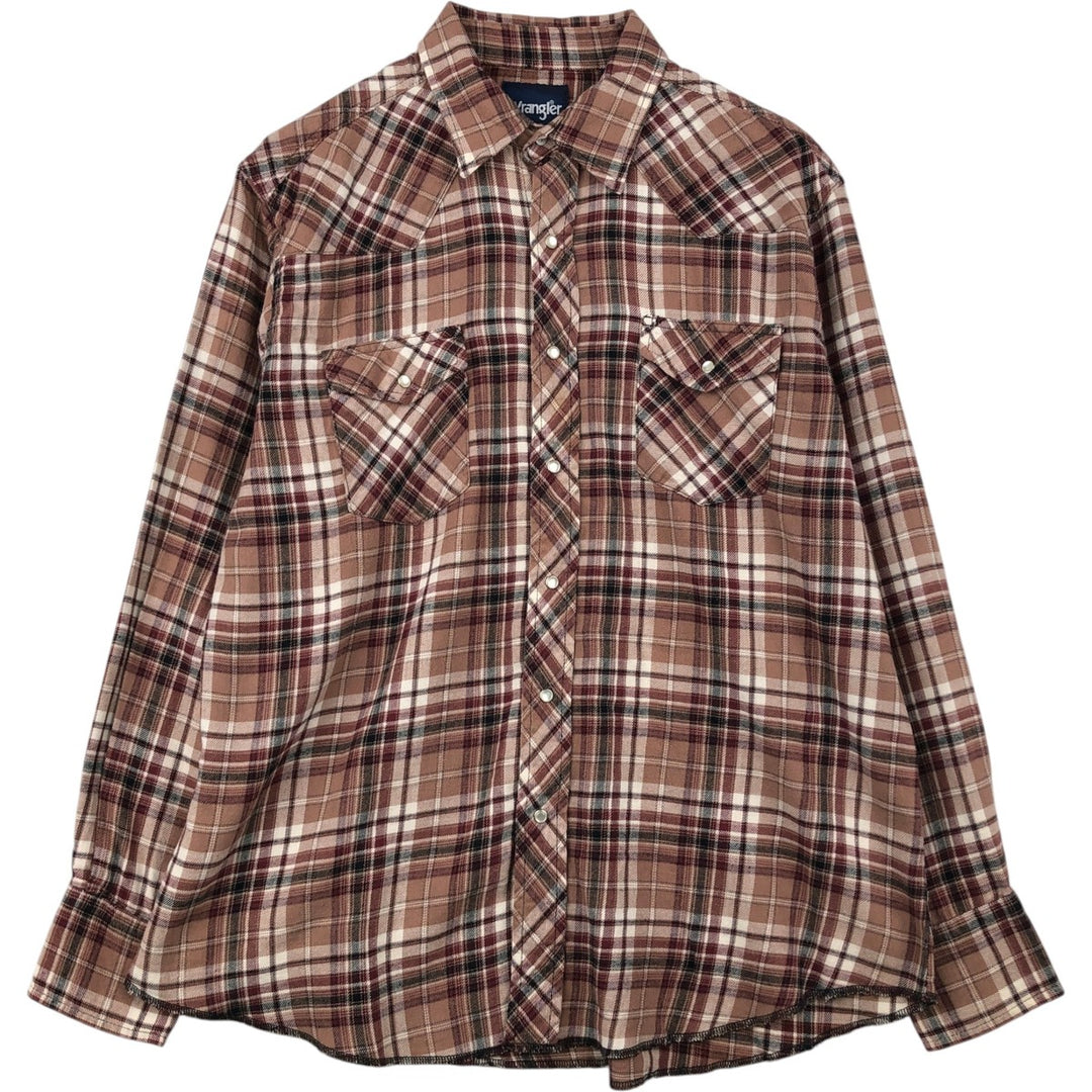 Wrangler Western flannel check shirt, men's size XL cotton brown type Vintage Second Hand