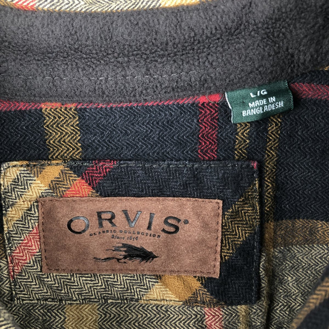 ORVIS Long Sleeve Heavy Flannel Check Shirt, Men's Size L cotton Khaki type Vintage Second Hand