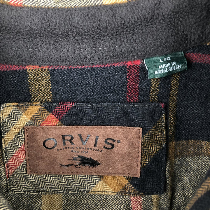 ORVIS Long Sleeve Heavy Flannel Check Shirt, Men's Size L cotton Khaki type Vintage Second Hand
