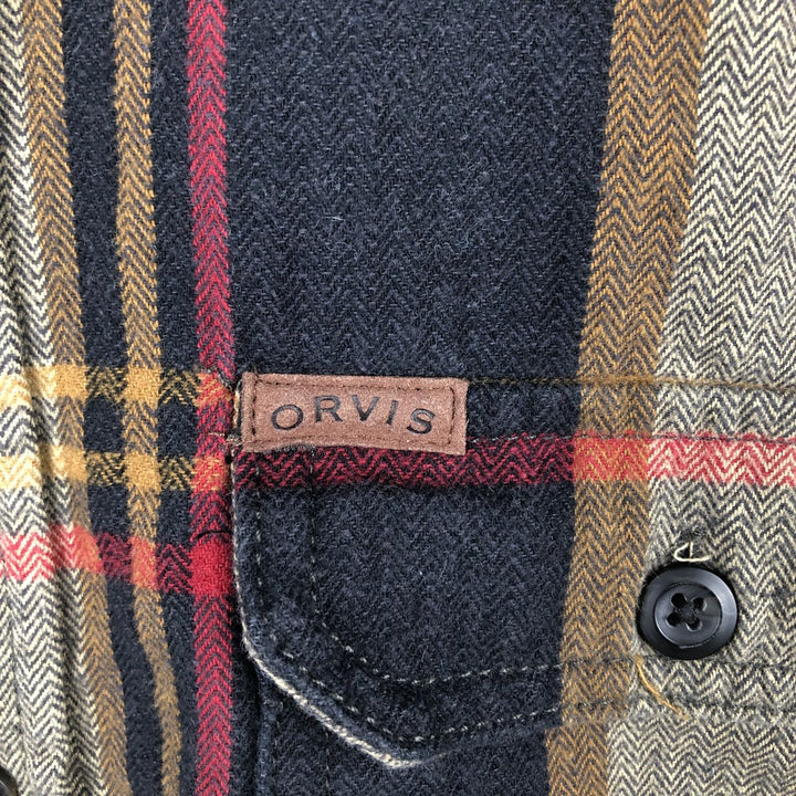 ORVIS Long Sleeve Heavy Flannel Check Shirt, Men's Size L cotton Khaki type Vintage Second Hand