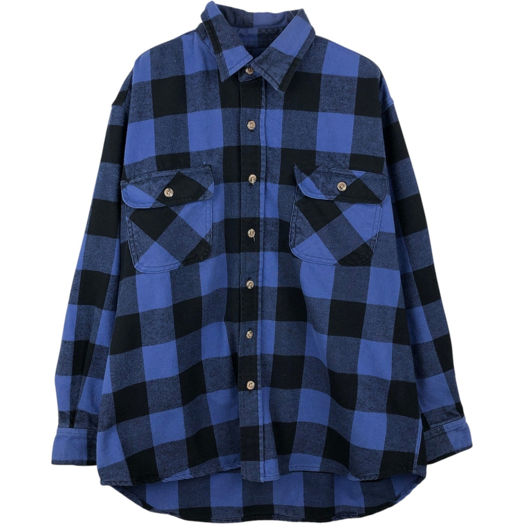 MOOSE CREEK Check Pattern Buffalo Check Long Sleeve Heavy Flannel Check Shirt (Men's Size L) cotton blue type Vintage Second Hand