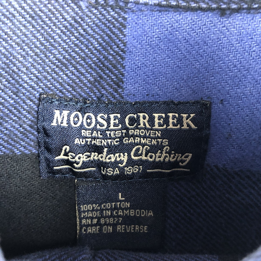 MOOSE CREEK Check Pattern Buffalo Check Long Sleeve Heavy Flannel Check Shirt (Men's Size L) cotton blue type Vintage Second Hand