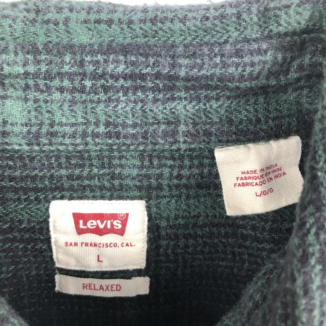 Levi's RELAXED Ombre Check Long-Sleeve Flannel Check Shirt, Men's Size L (Equivalent), Regular Collar cotton Green type dark green Vintage Second Hand