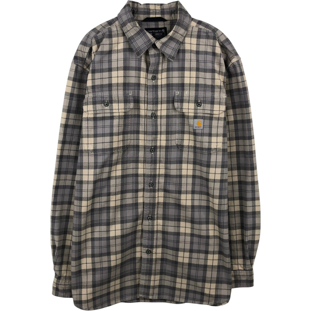 Carhartt Loose Fit Long Sleeve Flannel Check Shirt, Men's Size L (approx.) cotton Beige type Vintage Second Hand