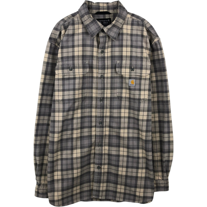 Carhartt Loose Fit Long Sleeve Flannel Check Shirt, Men's Size L (approx.) cotton Beige type Vintage Second Hand
