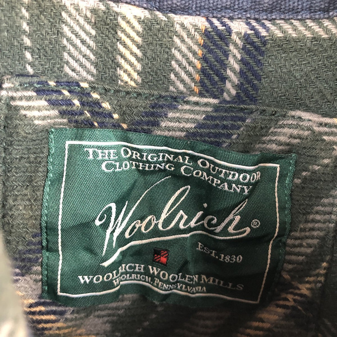 WOOLRICH Long Sleeve Flannel Check Shirt, Men's Size L cotton green type Vintage Second Hand