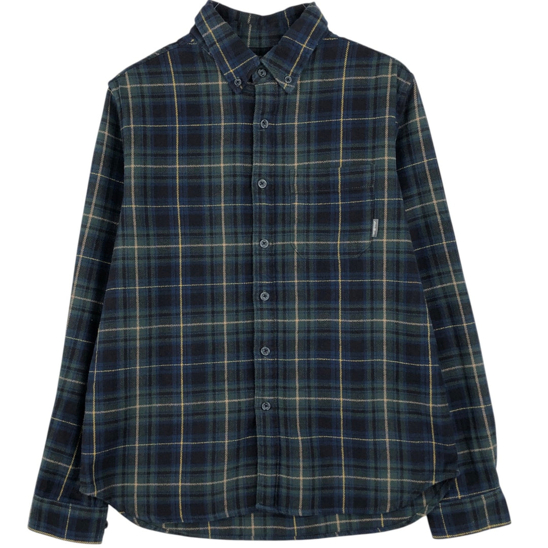 Eddie Bauer Light Flannel Check Shirt, Long Sleeve, Button-Down, Men's Size Medium cotton navy blue type Vintage Second Hand
