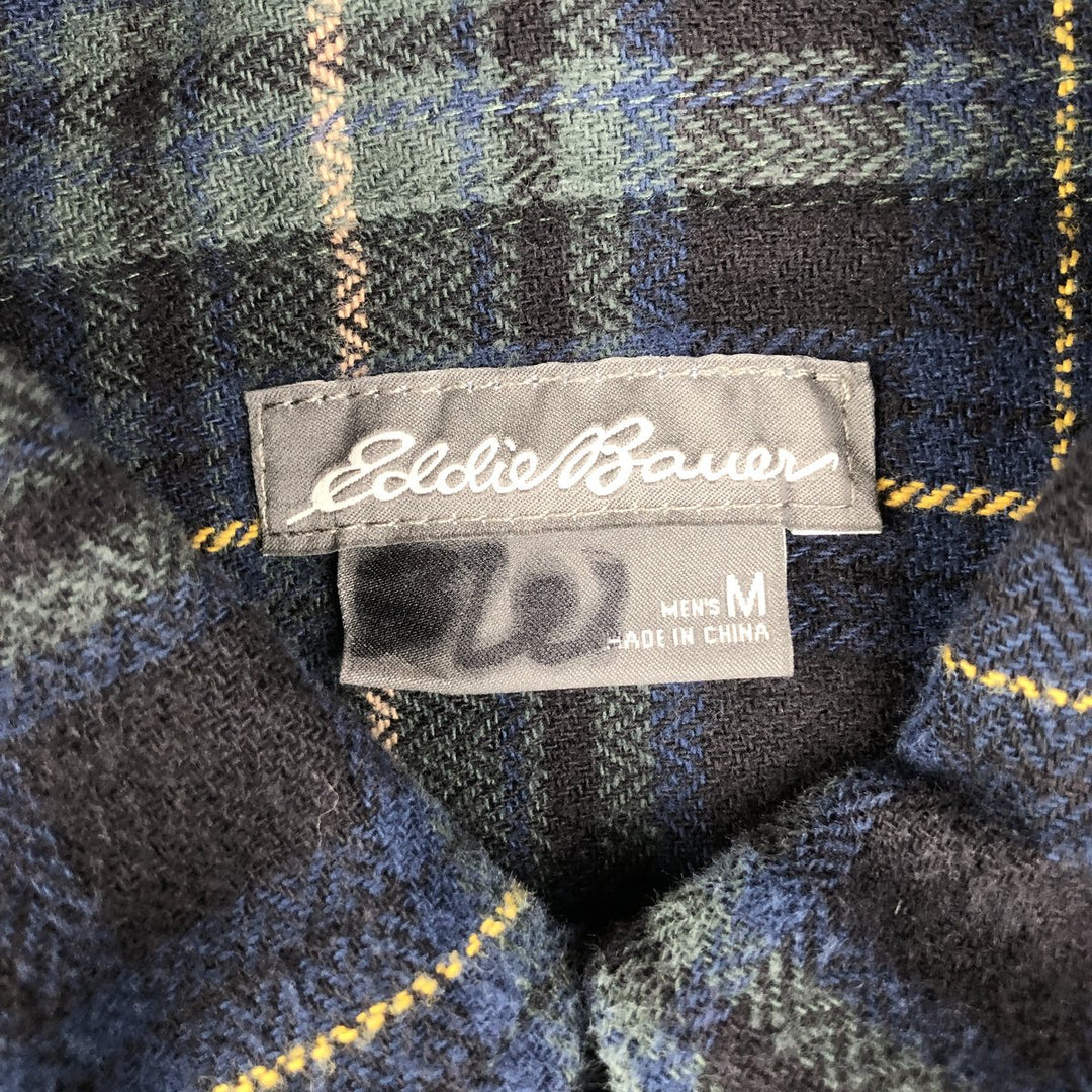 Eddie Bauer Light Flannel Check Shirt, Long Sleeve, Button-Down, Men's Size Medium cotton navy blue type Vintage Second Hand