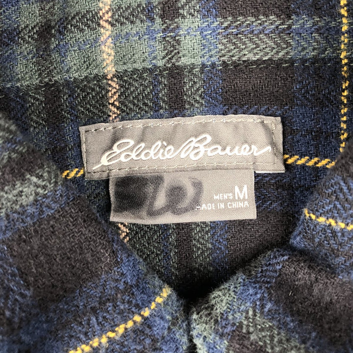 Eddie Bauer Light Flannel Check Shirt, Long Sleeve, Button-Down, Men's Size Medium cotton navy blue type Vintage Second Hand