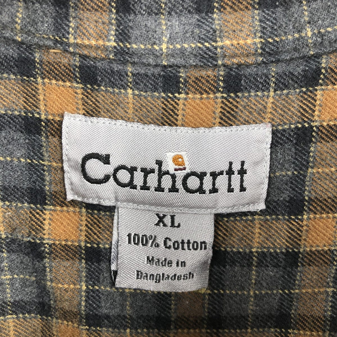 Carhartt Long-Sleeve Button-Down Light Flannel Check Shirt, Men's Size XL (Equivalent), Vintage cotton Beige type Vintage Second Hand