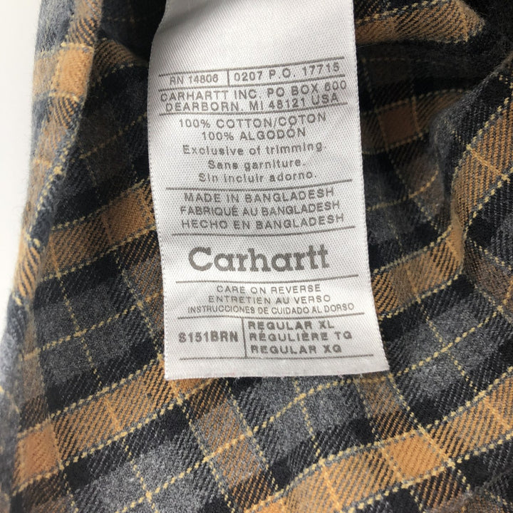 Carhartt Long-Sleeve Button-Down Light Flannel Check Shirt, Men's Size XL (Equivalent), Vintage cotton Beige type Vintage Second Hand