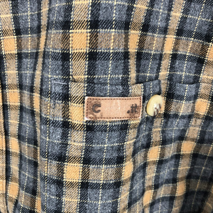 Carhartt Long-Sleeve Button-Down Light Flannel Check Shirt, Men's Size XL (Equivalent), Vintage cotton Beige type Vintage Second Hand