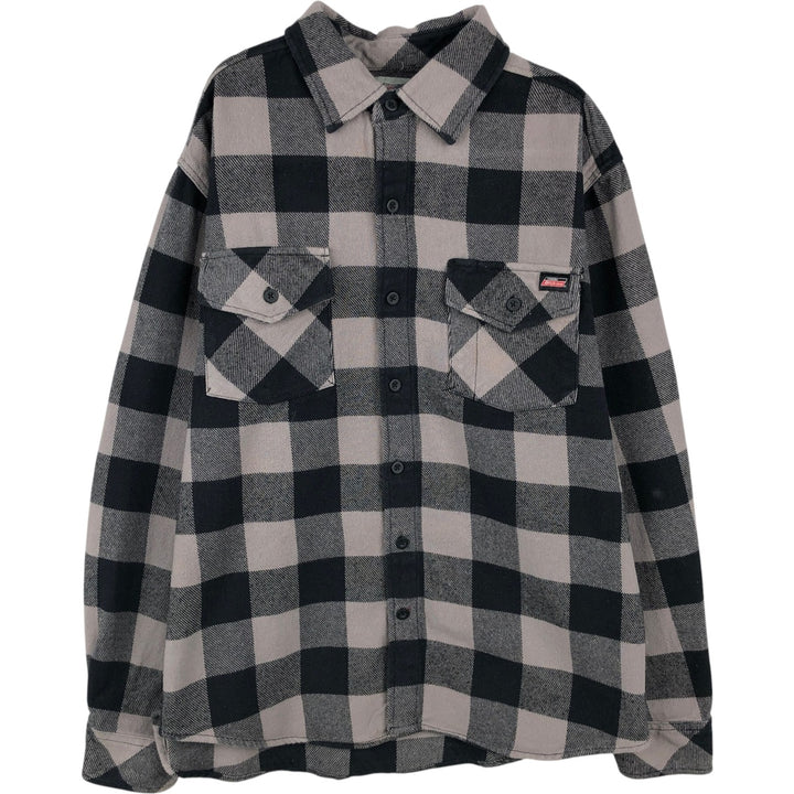 Dickies Buffalo Check Long-Sleeve Heavy Flannel Check Shirt, Men's Size L (Equivalent), Vintage cotton black type Vintage Second Hand