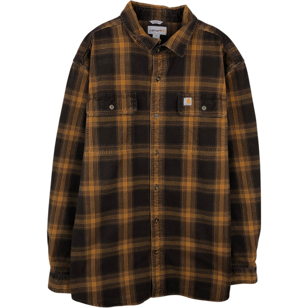 Carhartt ORIGINAL FIT long sleeve flannel check shirt, men's XL size cotton brown type Vintage Second Hand