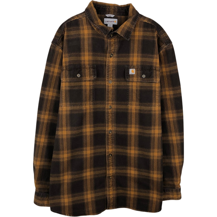 Carhartt ORIGINAL FIT long sleeve flannel check shirt, men's XL size cotton brown type Vintage Second Hand